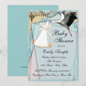 Invitation Fête de bébé cigogne vintage (Devant / Derrière)