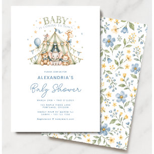 Invitation Fête de bébé cirque fantaisiste Arrivée en ville