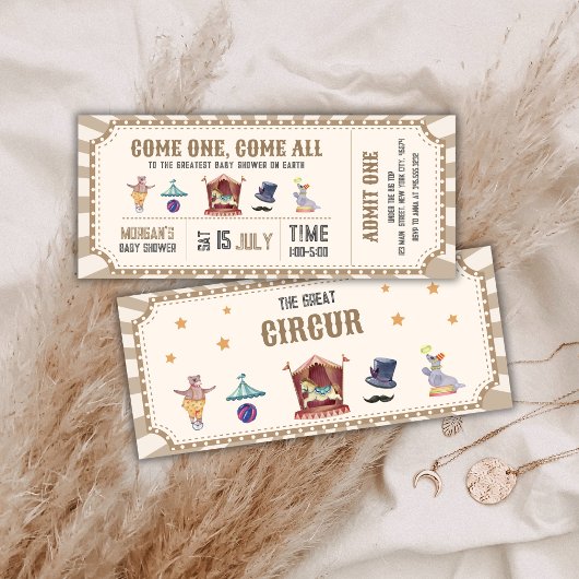 Invitation Fête de bébé cirque vintage neutre carnaval