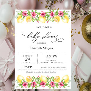Invitation Fête de bébé Citron Citrus Aquarelle Hibiscus