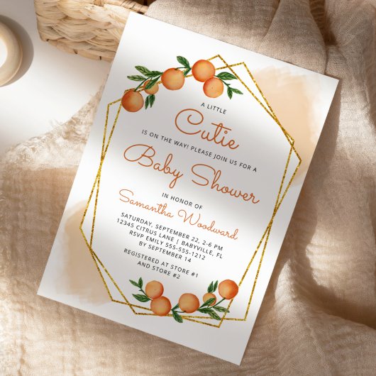 Invitation Fête de Bébé Citron Orange Mignonne