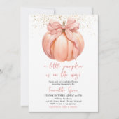 Invitation Fête de bébé Citrouille à Ruban Rose (Devant)
