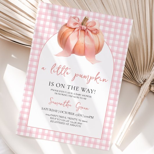 Invitation Fête de bébé Citrouille à Ruban Rose
