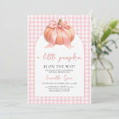 Invitation Fête de bébé Citrouille à Ruban Rose (Debout devant)