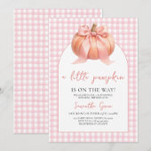 Invitation Fête de bébé Citrouille à Ruban Rose (Devant / Derrière)