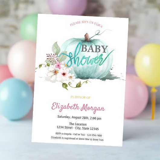 Invitation Fête de bébé citrouille aquarelle