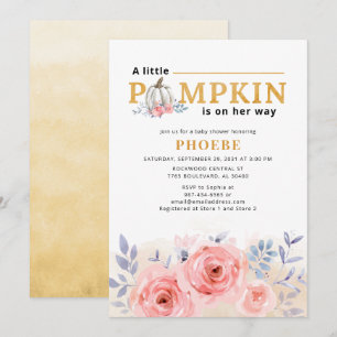 Invitation Fête de bébé citrouille aquarelle lilas rose