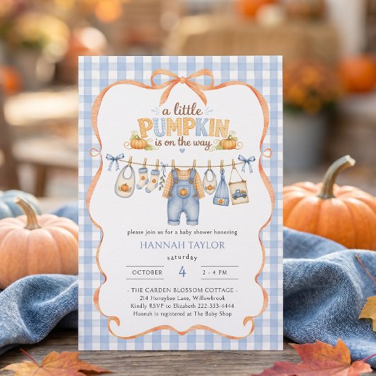 Invitation Fête de Bébé Citrouille Bébé Automne Bleu
