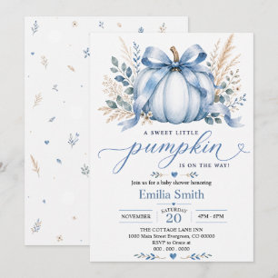 Invitation Fête de bébé Citrouille Bohème Bleue d'Automne