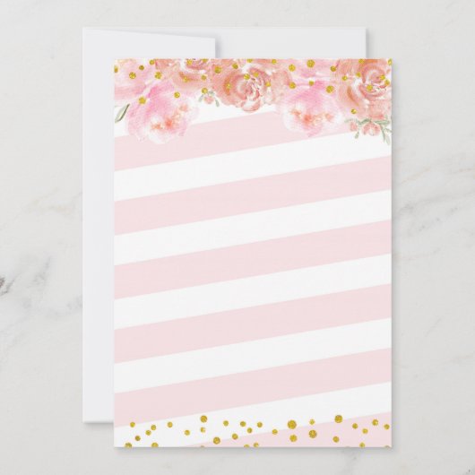 Invitation Fête de bébé citrouille fleurie pailletée or rose (Dos)