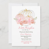 Invitation Fête de bébé Citrouille Florale Pailletée Or Rose (Devant)