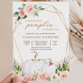 Invitation Fête de bébé citrouille florale rose et or