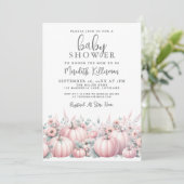 Invitation Fête de Bébé Citrouille Rose Automne (Debout devant)