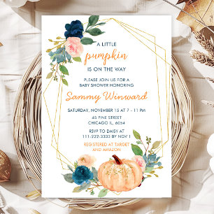 Invitation Fête de bébé citrouilles pêche et bleu marine