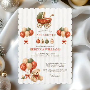 Invitation Fête de bébé Classique Noël Vintage Poussette