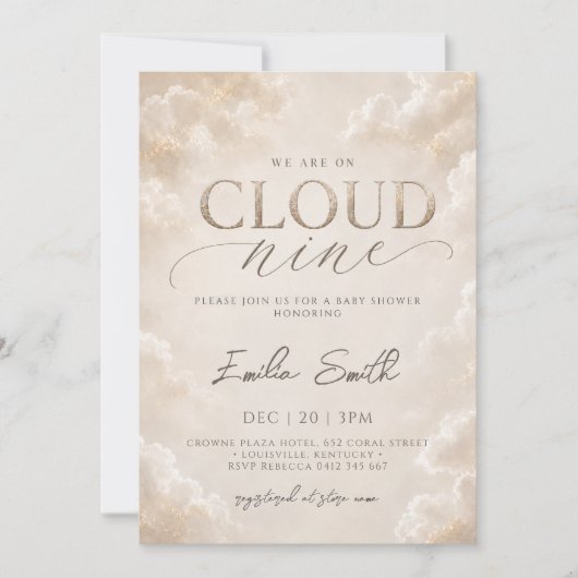 Invitation Fête de bébé Cloud Nine Beige Neutre (Devant)
