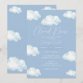 Invitation Fête de bébé Cloud Nine Bleu Nuage (Devant / Derrière)