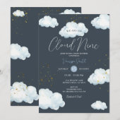 Invitation Fête de bébé Cloud Nine Neutre Petit Nuage (Devant / Derrière)