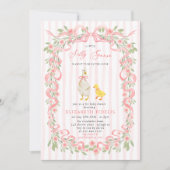 Invitation Fête de Bébé Code QR Floral Rose à Ruban de l'Oie (Devant)