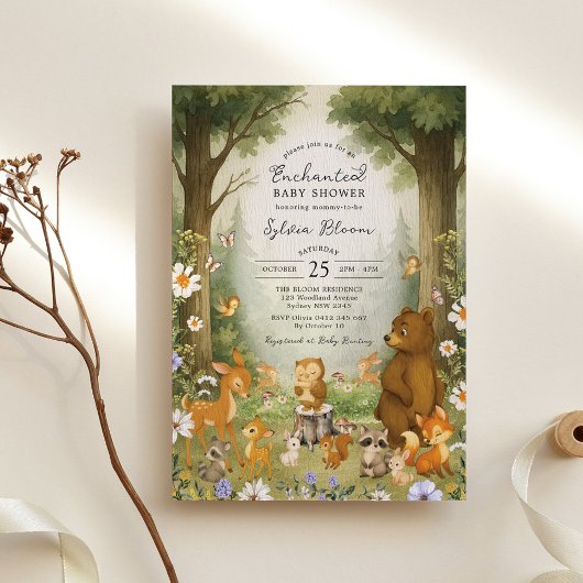 Invitation Fête de Bébé Conte de Fées Forêt Enchantée