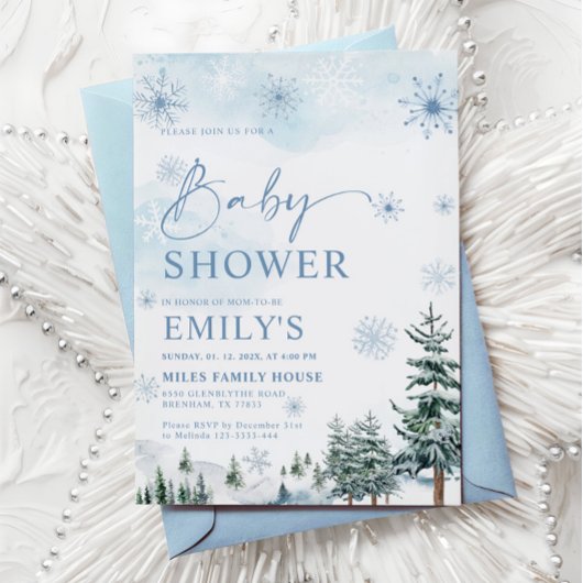 Invitation Fête de Bébé Contes d'Hiver Bleus