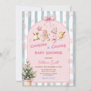 Invitation Fête de bébé: Cookies roses et flocons de neige au
