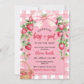 Invitation Fête de Bébé Coquette à la Fraise Douce (Devant)