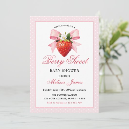 Invitation Fête de Bébé Coquette Berry Sweet (Debout devant)