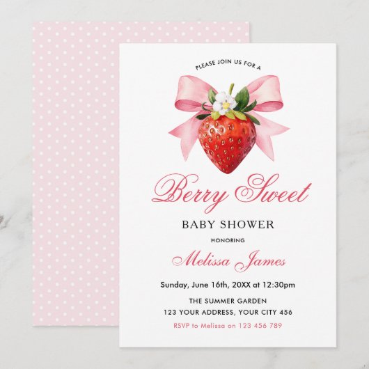 Invitation Fête de Bébé Coquette Berry Sweet (Devant / Derrière)