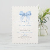 Invitation Fête de Bébé Coquette Bleue Enneigée Il Fait Froid (Debout devant)