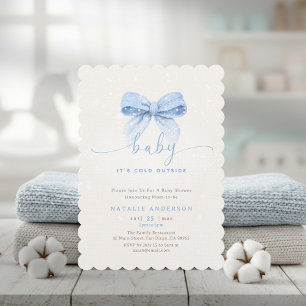 Invitation Fête de Bébé Coquette Bleue Enneigée Il Fait Froid