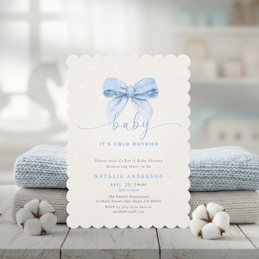 Invitation Fête de Bébé Coquette Bleue Enneigée Il Fait Froid