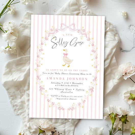 Invitation Fête de bébé Coquette Gingham Silly Goose Ruban Ro