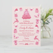 Invitation Fête de Bébé Coquette Rubans Roses (Debout devant)