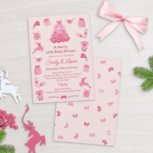 Invitation Fête de Bébé Coquette Rubans Roses