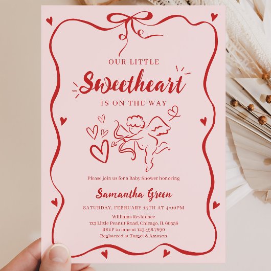 Invitation Fête de Bébé Coquette Saint-Valentin