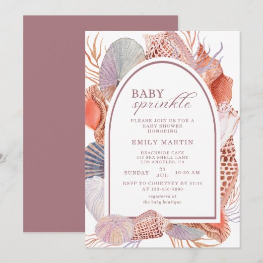Invitation Fête de bébé coquillages de plage Boho (Devant / Derrière)