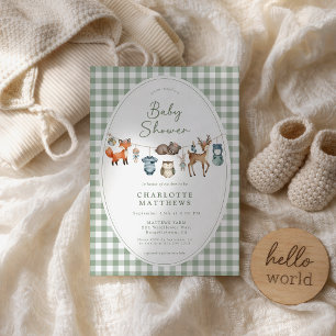 Invitation Fête de Bébé Corde à Linge Animaux de la Forêt