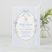 Invitation Fête de Bébé Cottage Oison Bleu (Debout devant)