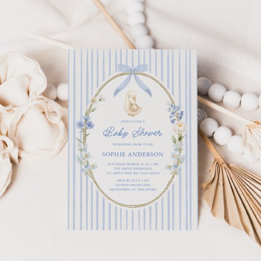 Invitation Fête de Bébé Cottage Oison Bleu