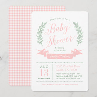 Invitation Fête de bébé Cottage Rose et Vert Fantaisiste