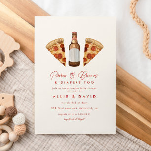 Invitation Fête de bébé couple décontractée Pizza & Bière Cou