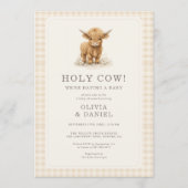 Invitation Fête de Bébé Couple Gingham Vache Sacrée (Devant)