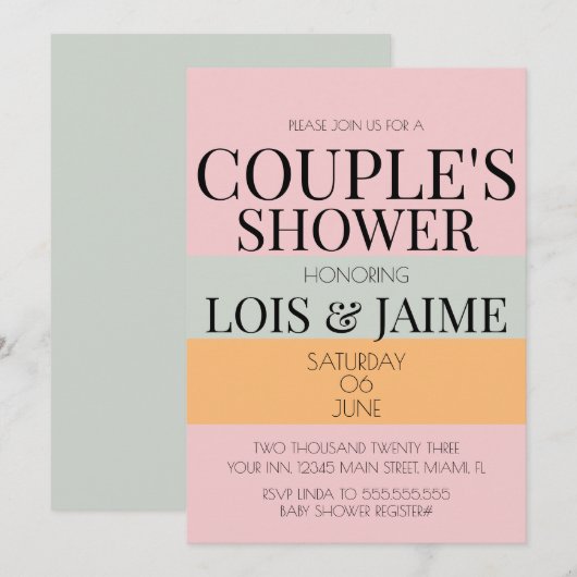 Invitation Fête de bébé Couple Moderne Bloc Rose Menthe Clair (Devant / Derrière)