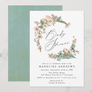 Invitation Fête de bébé Couronne Florale de Campagne Vintage