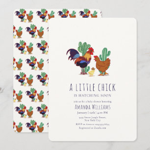 Invitation Fête de Bébé Cow-Boy de Campagne Cactus Coq Poule