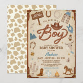 Invitation Fête de bébé Cow-boy Ranch Rodéo Far West (Devant / Derrière)