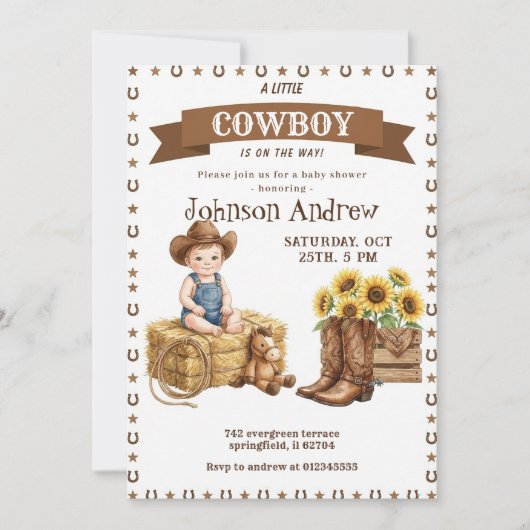 Invitation Fête de Bébé Cow-Boy Rodeo Far West (Devant)