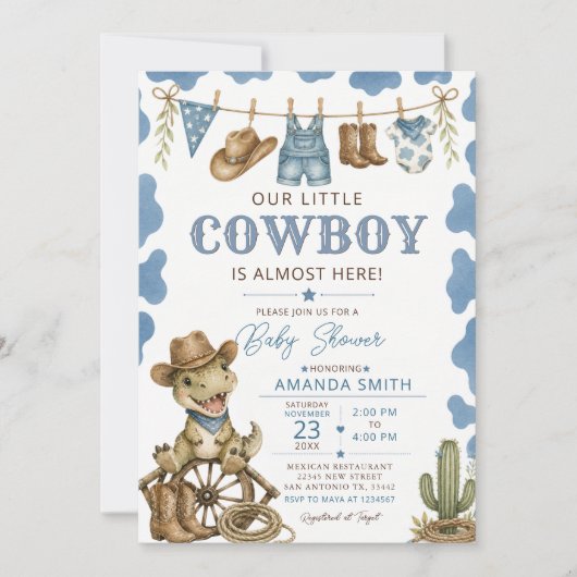 Invitation Fête de bébé Cowboy Dinosaur de l'Ouest (Devant)