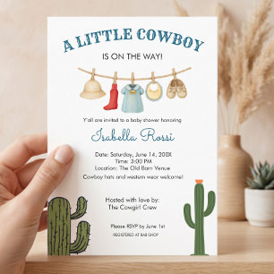 Invitation Fête de Bébé Cowboy Esthétique Classique Virale Mo